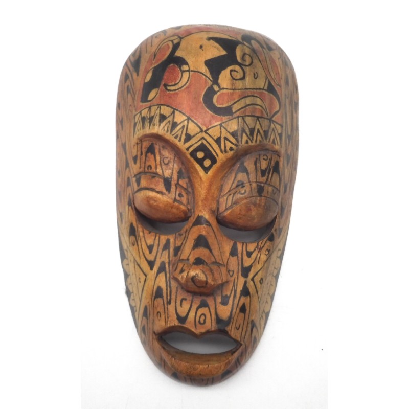 masque en bois art africain lombok avec motifs géométriques peints