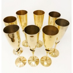 flûtes à champagne dorées années 50', verres à pied dorés, lot de 8 flûtes à champagne, verres à champagne de fête