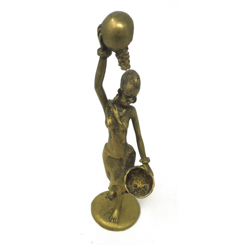 Statuette en bronze de femme africaine sur son socle circulaire.