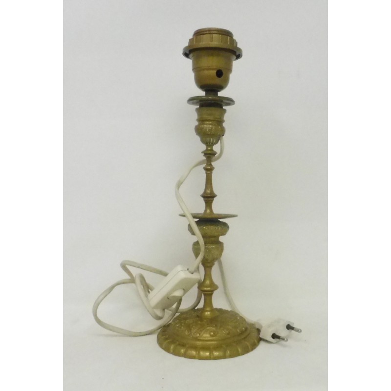 Pied De Lampe Ancien En Laiton Ajouré - Déco brocante